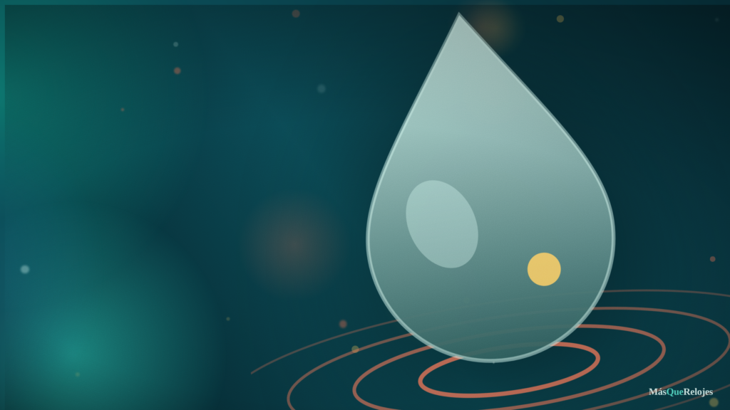 Gota de agua sobre esfera de reloj de buceo